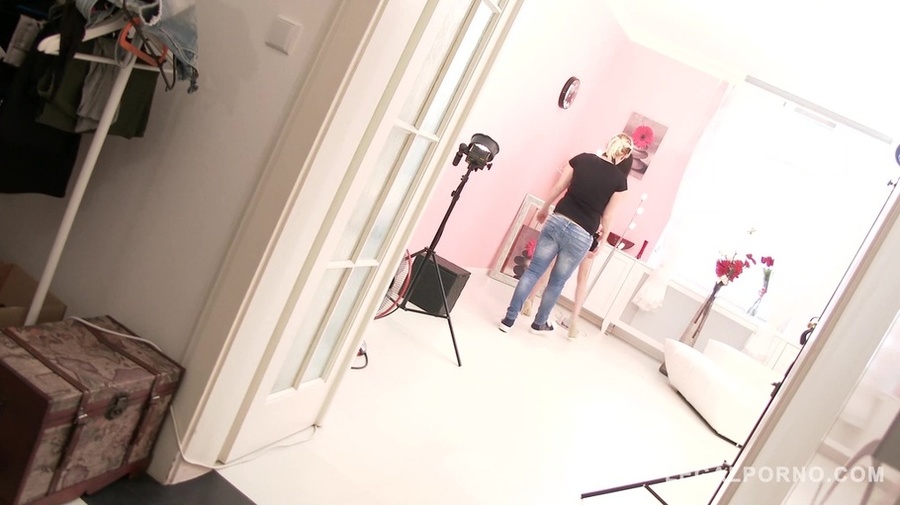 Angelic brunette in baby pink top with prin - XXX Dessert - Picture 1