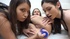 Three cuties play with a dildo before getting their butts fucked by horny