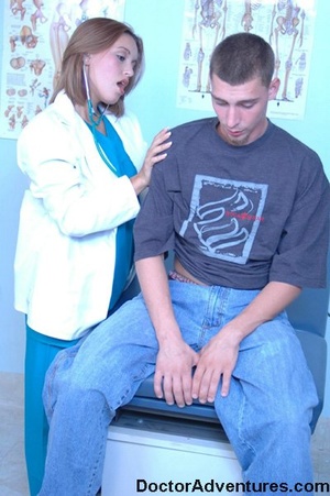 Hot brunette doctor plays with her patient after his checkup - Picture 5