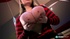 Red lipped blonde in striped top showing her huge tits and sucking her