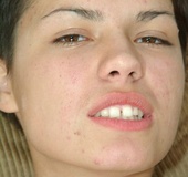 Short haired harlot with pierced belly took off white thongs and masturbating
