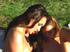 Blue top brunette fucking two people during her picnic