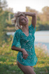 skinny blonde green dress