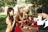 Three chicks in Native American costumes get it on with a pair of male