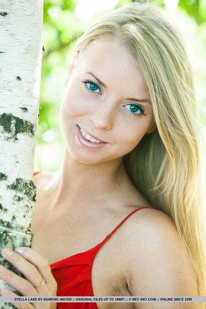 Blue eyed blonde in red dress and no pan - Picture 4
