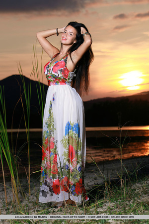 Black haired bimbo in long floral dress  - XXX Dessert - Picture 1