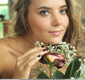 Black nailed teen with blue eyes and big naturals sheds short dress in