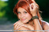 redhead short dress showing