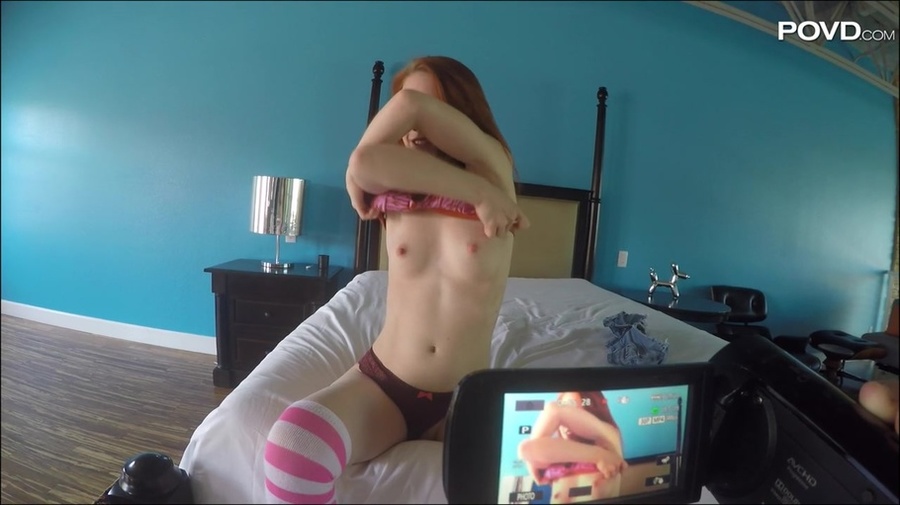 Redhead slut is wearing white stocking whil - XXX Dessert - Picture 5