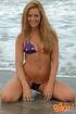 Cute blonde displays her smoking hot body in multi colored bikini in different