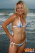 Smoking hot blonde in blue and white bikini gets wet as she displays her