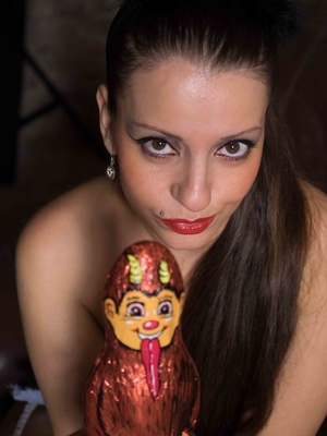 Brunette in the dungeon is carrying a voodoo doll, she is perverted and uses the doll for her pleasure - Picture 4