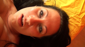 Busty raven with grey eyes is partying with her friends on a king bed - Picture 9