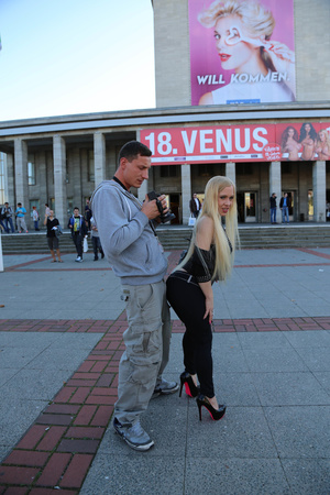 Blonde stunner poses seductively and shows her massive tits in public - XXXonXXX - Pic 6