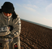 Sexy brunette wears black coat outdoors and goes home with her black man