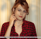 Blue eyed beauty with small boobs took off red shirt and black panty before