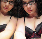 Steaming hot chick with glasses wearing black and pink underwear gets