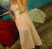 Long white nightgown redhead MILF stripping