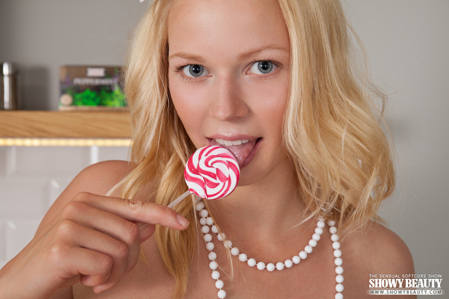 Blonde hottie licks her candy then takes of - XXX Dessert - Picture 18