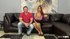 Tatted-up redhead in high heels fucked on a leather couch