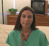 Nurse uniform brunette gets throat-fucked on her knees