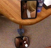 Platform shoes wearing blonde sucking cock in a POV style vid