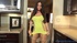 Yellow fishnets brunette bimbo enjoys masturbating