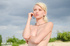 blonde bombshell displays her