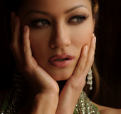 Revealing lingerie brunette gets naked next to a glass door