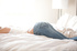 Tight jeans and white blouse blonde gets nude on a bed
