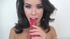 Oiled-up brunette with purple fishnets and a collar gets fucked
