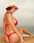 sunhat brunette red bikini