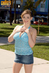 White top brunette goes to a beach to seduce men
