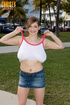 Tiny denim skirt teen pornstar and her fans