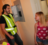 Electrician gets to fuck a pale blonde in denim shorts