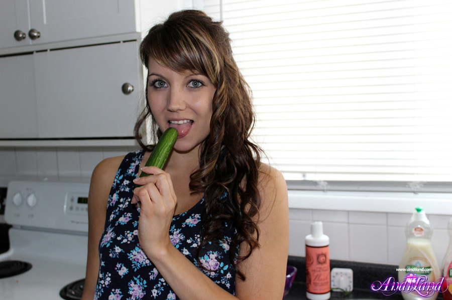 Cucumber-loving brunette in short white sho - XXX Dessert - Picture 4