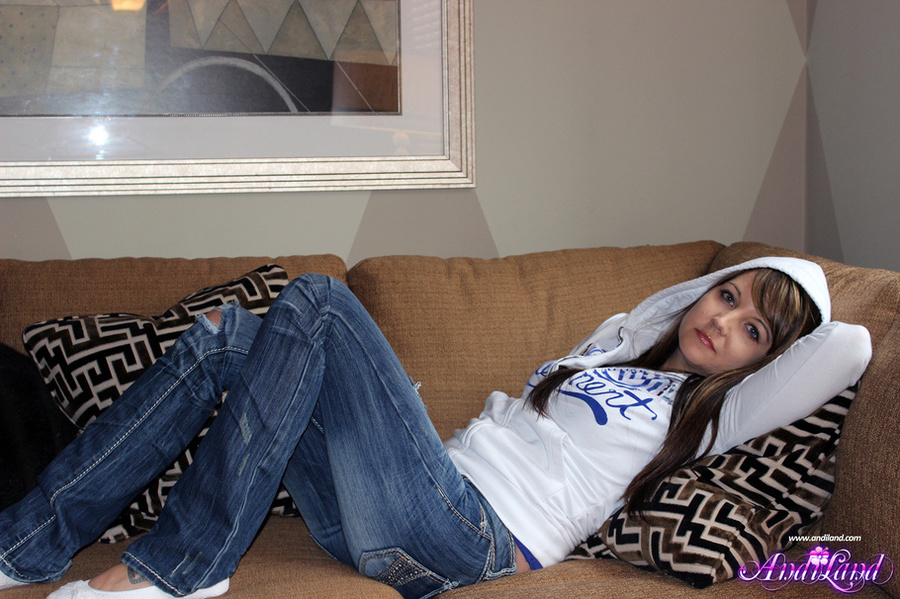 Hoodie and tight jeans brunette shows her p - XXX Dessert - Picture 5