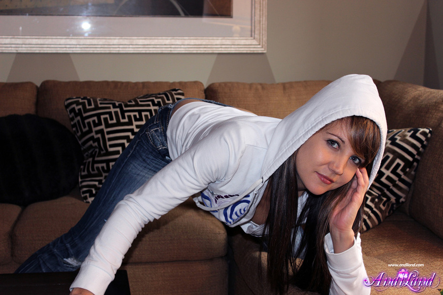 Hoodie and tight jeans brunette shows her p - XXX Dessert - Picture 8