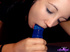 Blue-eyed babe fucking her pussy with a blue dildo