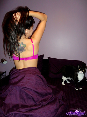 Pink bra and panties brunette gets naked under the sheets - XXXonXXX - Pic 5