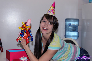 Tight jeans birthday girl fucks her pussy with a dildo - Picture 2