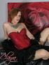Sophisticated redhead wearing red and black dress with diamond jewelry
