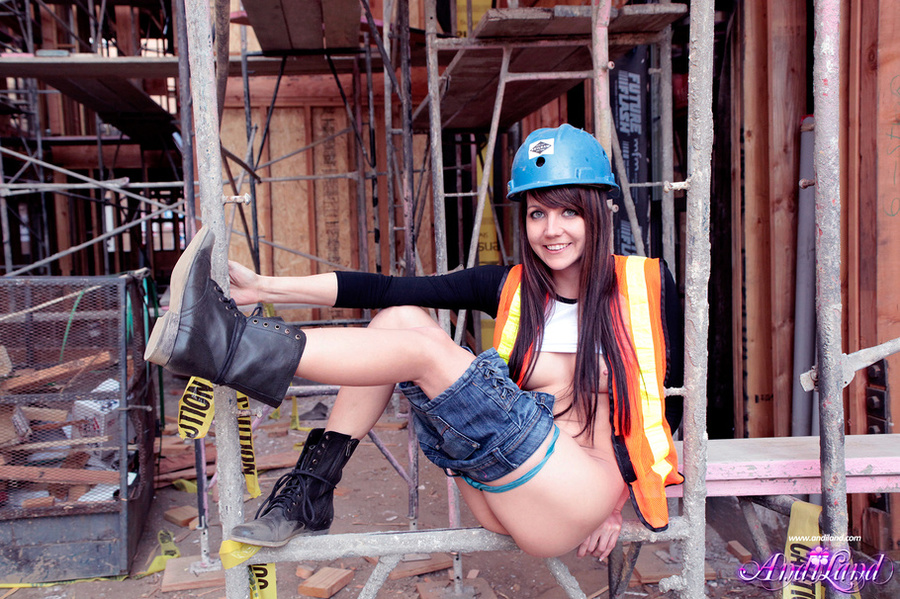 Kinky brunette wearing blue safety hat and  - XXX Dessert - Picture 11