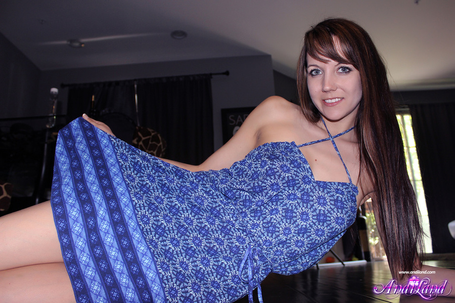 Slutty brunette wearing string haltered blu - XXX Dessert - Picture 1