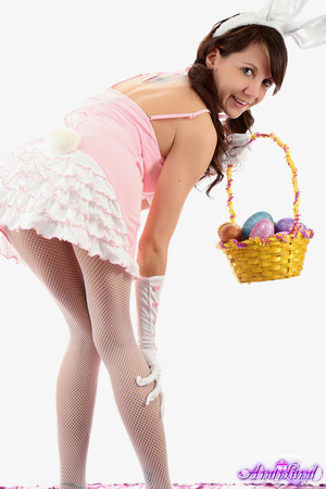 Cute pigtailed brunette wearing bunny ea - XXX Dessert - Picture 4