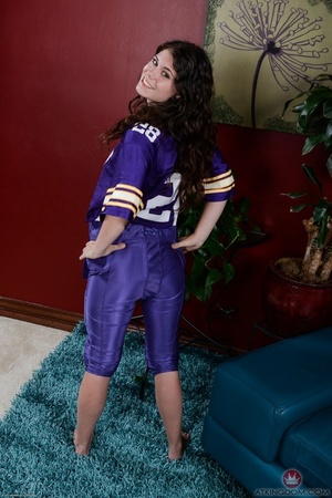 Oversized sports jersey brunette shows h - Picture 2