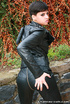 short haired brunette leather