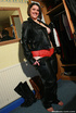 Chubby brunette in red panty changing her leather clothes before spreading
