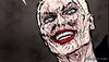 Piss-covered blonde talking to a Joker-like blonde.Prison Horror Story