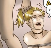 Blonde tied with rope and peed on by a guy.Slave Fair Year Three By Erenisch